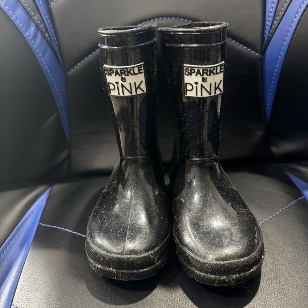 Sparkle in Pink Kids Black Rain Boots